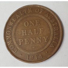 AUSTRALIA 1914 . HALF  1/2 PENNY . ERROR . PLANCHET FLAW